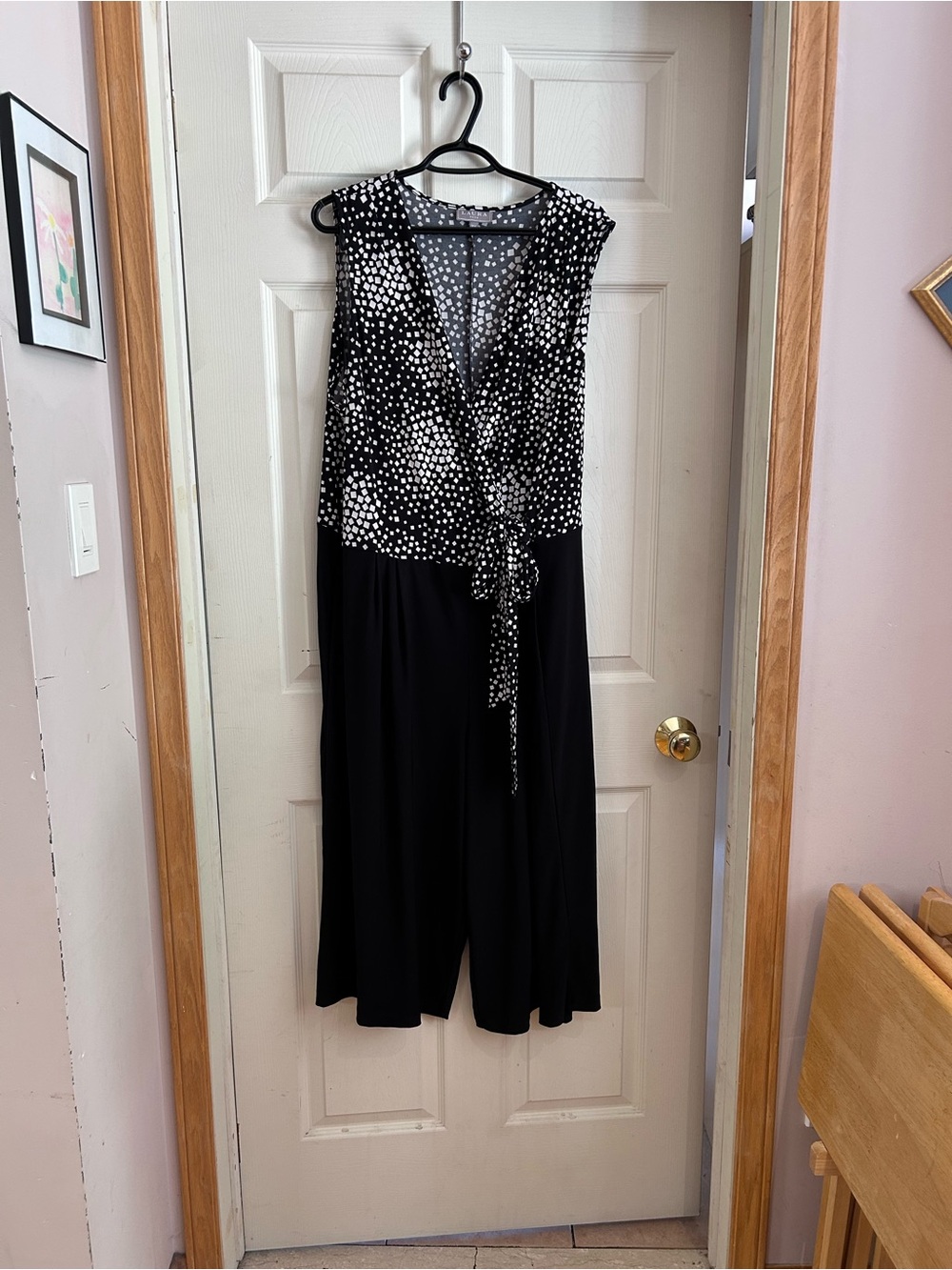 Laura Plus Jumpsuit Black And White Top Solid Legs Tie Waist Size 3x